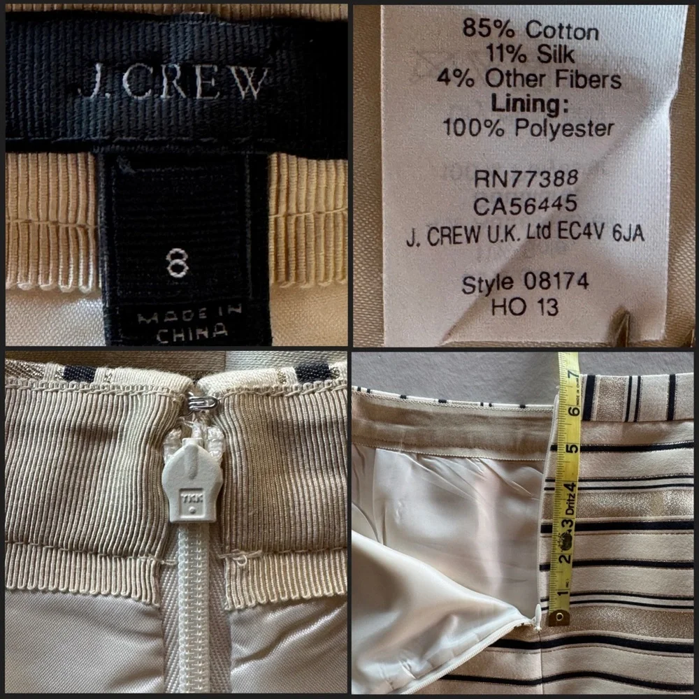 J. Crew Silk Blend Metallic Gold & Cream Striped Mini Skirt (8)